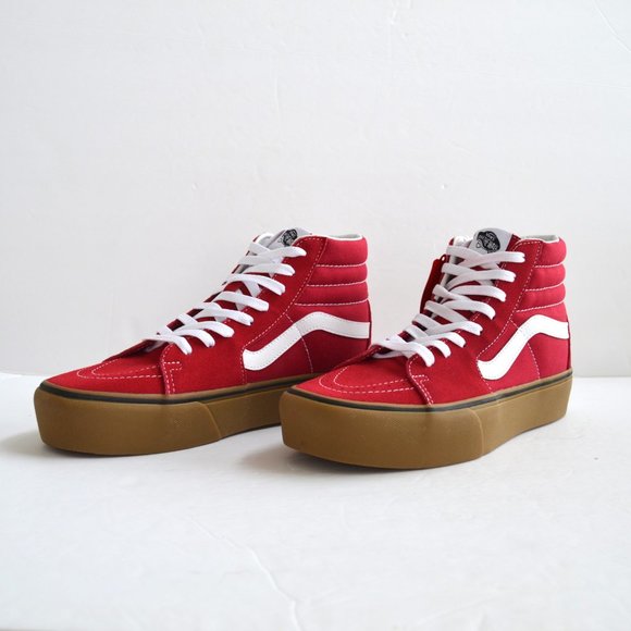 VANS SK8-HI PLATFORM 2 RED TAN SNEAKER SHOES - Picture 2 of 6